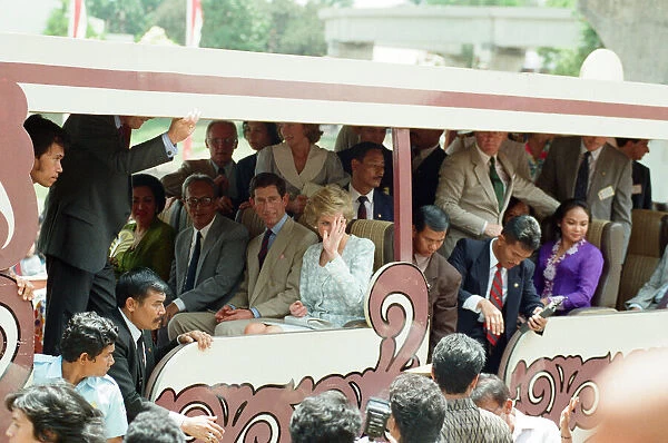 Prince Charles, Princes of Wales and Diana, Princess of Wales on a tour of Taman Mini