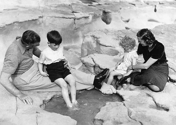 Prince Charles and Princess Anne with Earl and Lady Mountbatten during a holiday in Malta