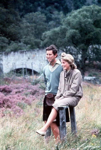 Prince Charles and Princess Diana at the Bridge of Dee Balmoral Castle