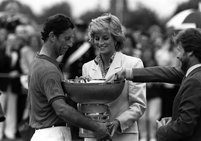 Framed Print : PRINCE CHARLES AND PRINCESS DIANA. CHARLES BEING PRESENTED WITH A TROPHY FOR WINNING SOME