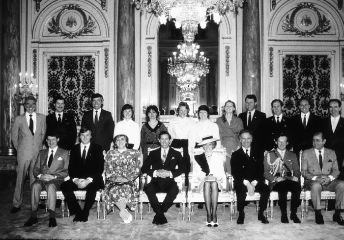 Framed Print : Prince Charles and Princess Diana Faye Marshalsea dresser to Princess Diana stand behind
