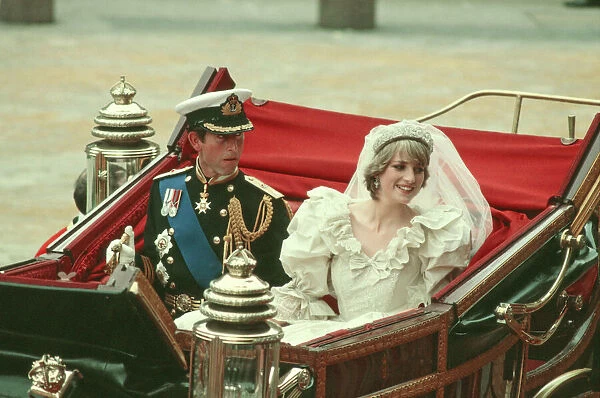 Prince Charles and Princess Diana get married. Picture taken after