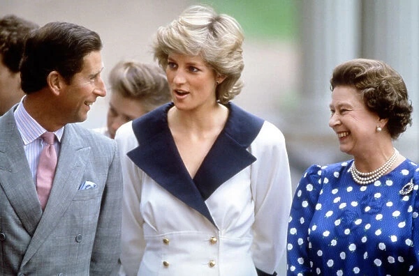 Prince Charles Princess Diana and Queen Elizabeth outside Clarence House for the Queen