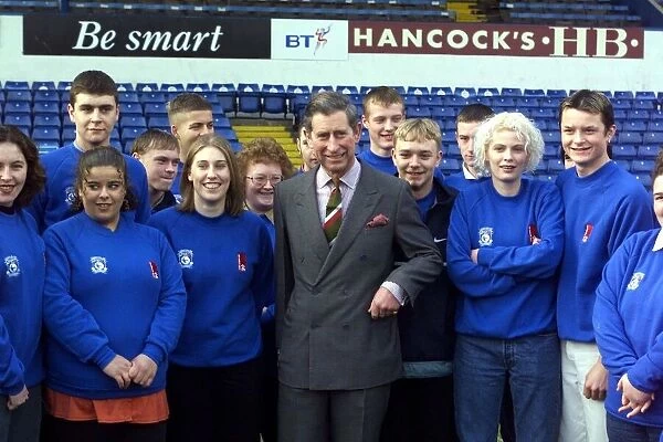Prince Charles with Princess Trust Volunteer December 1998 at Cardiff City football