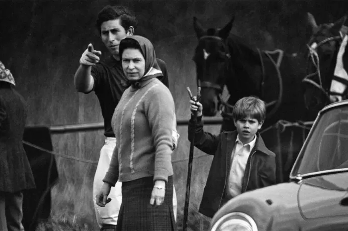 Framed Print : Prince Charles, Queen Elizabeth II and Prince Edward at Windsor Great Park, Berkshire