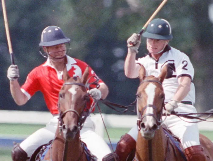 Framed Print : Prince Charles (Red shirt wearing number 3) was locked in a fierce battle with Princess