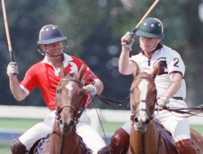 Framed Print : Prince Charles (Red shirt wearing number 3) was locked in a fierce battle with Princess