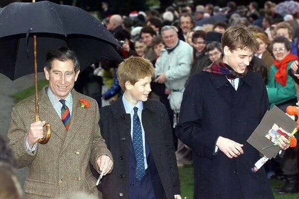 Prince Charles at Sandringham December 1998 arriving with sons Prince William