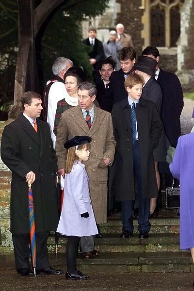 Prince Charles at Sandringham December 1998 with family sons Prince William