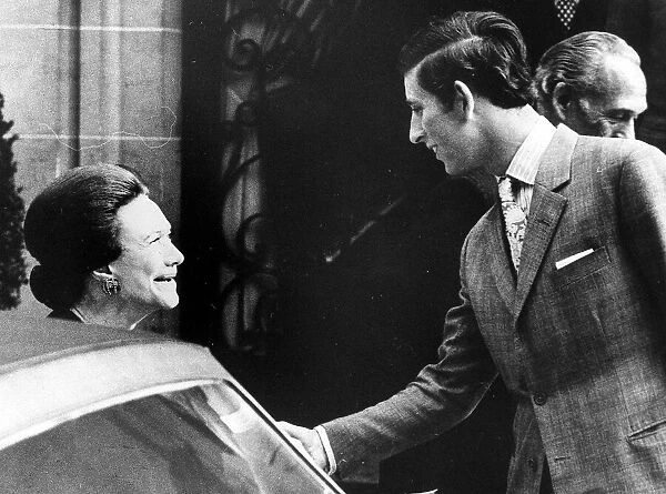 Prince Charles shakes hands with Duchess of Windsor 1972 at the conclusion of his