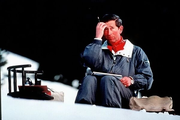 Prince Charles sits down and paint during an Alpine skiing holiday February 1994