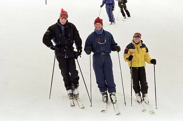 Prince Charles on a ski slope at Whistler, Canada, with his children