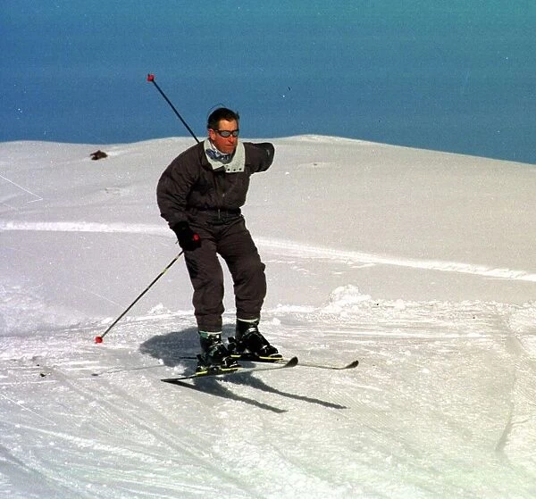 Prince Charles skiing while on holiday in Klosters, Switzerland, January 1999