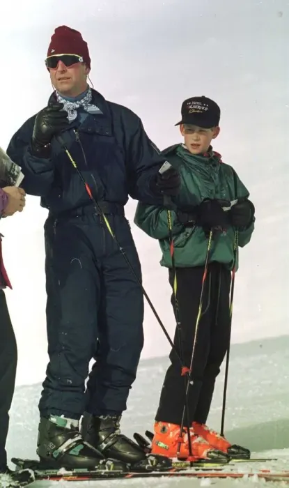 Framed Print : Prince Charles skiing in Klosters, Switzerland, 1997 With Prince Harry during their Framed Print : Prince Charles skiing in Klosters, Switzerland, 1997 With Prince Harry during their