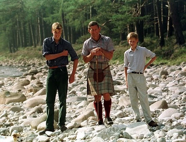 Prince Charles with sons at Balmoral August 1997 Prince William