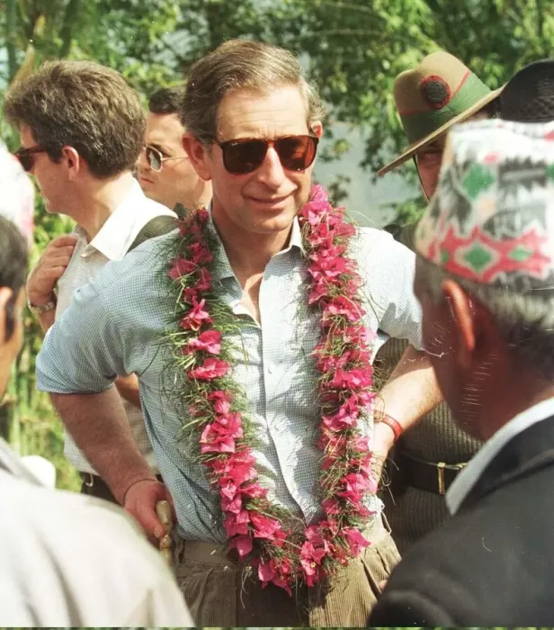 Framed Print : Prince Charles speaks to locals in Himalayas during visit to Nepal February 1998 Framed Print : Prince Charles speaks to locals in Himalayas during visit to Nepal February 1998