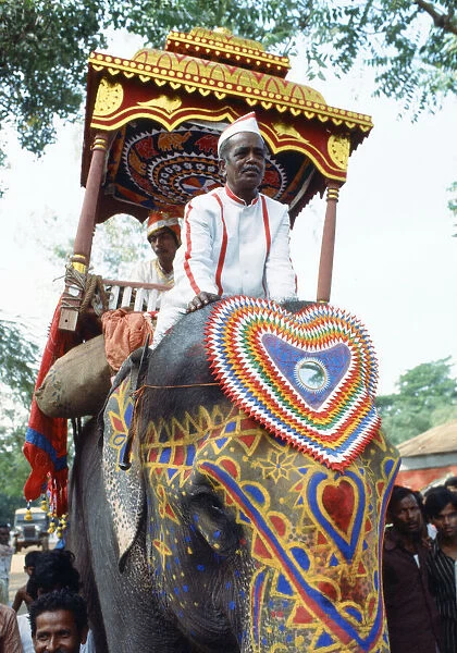 Prince Charles tour of India. Pictured, a painted elephant to greet the Prince, Orissa