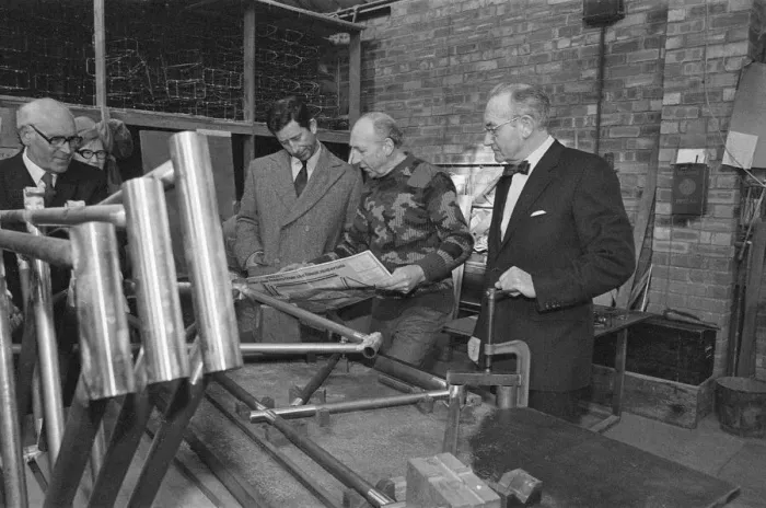 Framed Print : Prince Charles visits Jack Taylor Cycles Workshop on Church Road, Stockton, Teesside Framed Print : Prince Charles visits Jack Taylor Cycles Workshop on Church Road, Stockton, Teesside