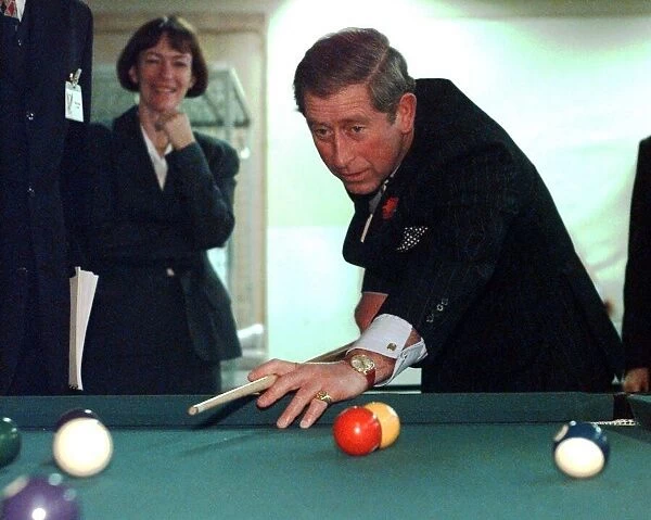 Prince Charles Visits Romania November 1998 playing pool at Wheelchair Centre in