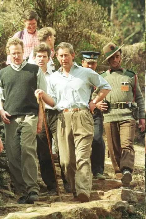 Framed Print : Prince Charles walking in foothills of Himalayas during visit to Nepal February Framed Print : Prince Charles walking in foothills of Himalayas during visit to Nepal February