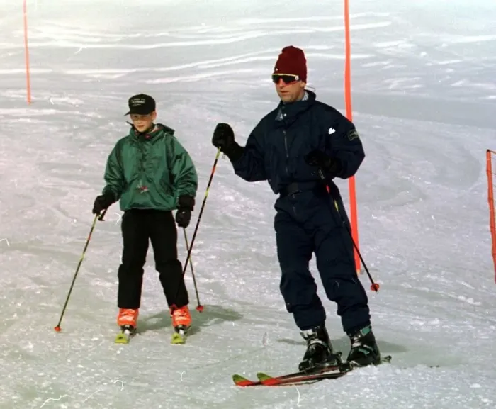 Framed Print : Prince Charles who is skiing on holiday in Klosters with Prince Harry January 1997 Framed Print : Prince Charles who is skiing on holiday in Klosters with Prince Harry January 1997