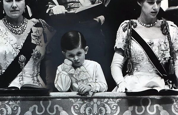 Prince Charles a four year old looking bored at June 1953 coronation of his mother