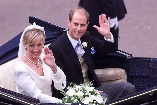 Prince Edward and Sophie Rhys Jones waving after their wedding at Windsor June