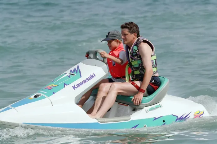Framed Print : Prince Harry on a jet ski while on holiday in Marbella, Spain, July 1994