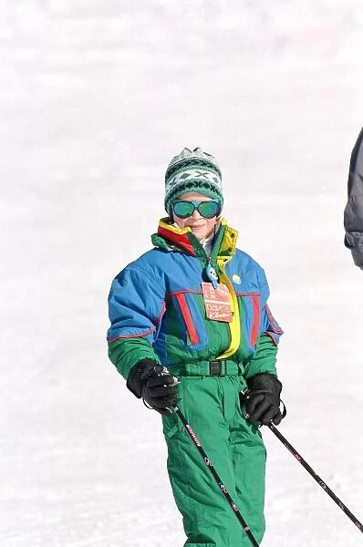 Prince Harry pictured during a skiing holiday in Klosters with his father and brother