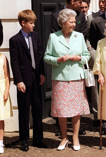 Prince Harry and the Queen at Clarence House August 1998 for the Queen Mother