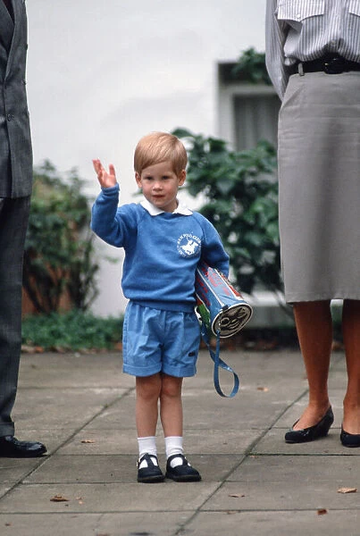 Prince Harry waves as he starts his first day at first day at Mrs Mynors nursery school