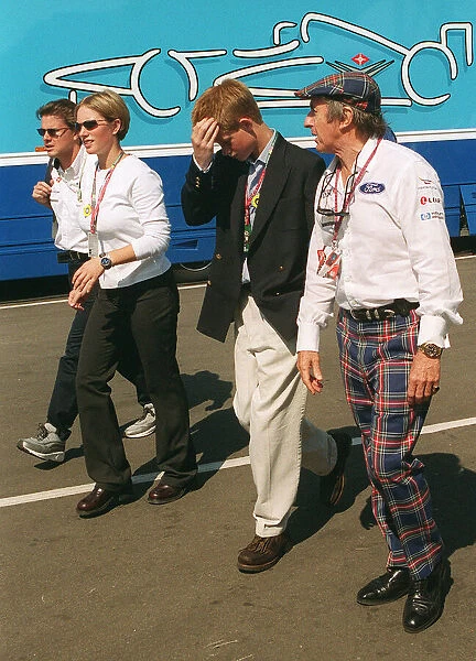 Prince Harry Zara Phillips and Jackie Stewart July 1999 at the British Grand Prix at