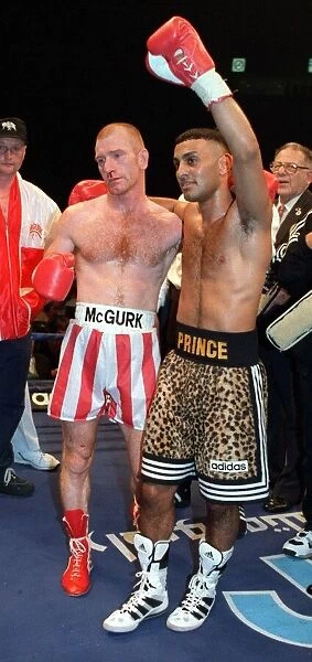 Prince Naseem Hamed with Billy Hardy after his victory over Billy Hardy in Manchester to