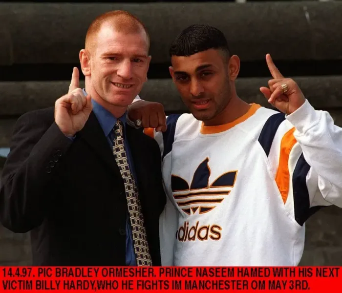 Framed Print : Prince Naseem Hamed Boxer with opponent Bill Hardy Boxer during a news press conference