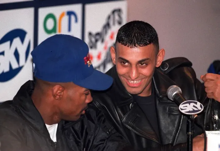 Framed Print : Prince Naseem Hamed Boxer shares a joke with Tom Johnson