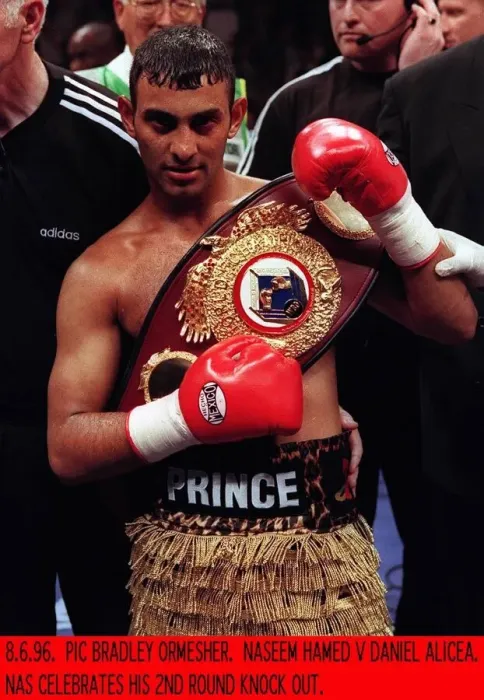 Framed Print : Prince Naseem Hamed boxer and WBO featherweight champion celebrates his 2nd round knock