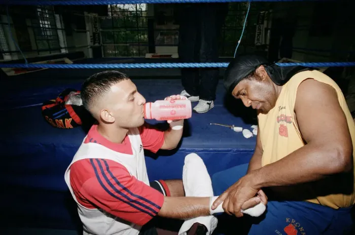 Framed Print : Prince Naseem Hamed with his new trainer Emanuel Steward From The Kronk Gym In Detroit Framed Print : Prince Naseem Hamed with his new trainer Emanuel Steward From The Kronk Gym In Detroit
