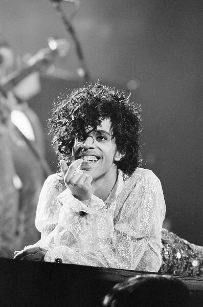 Prince performing on stage at the Joe Louis Arena, Chicago, USA, 11th November 1984