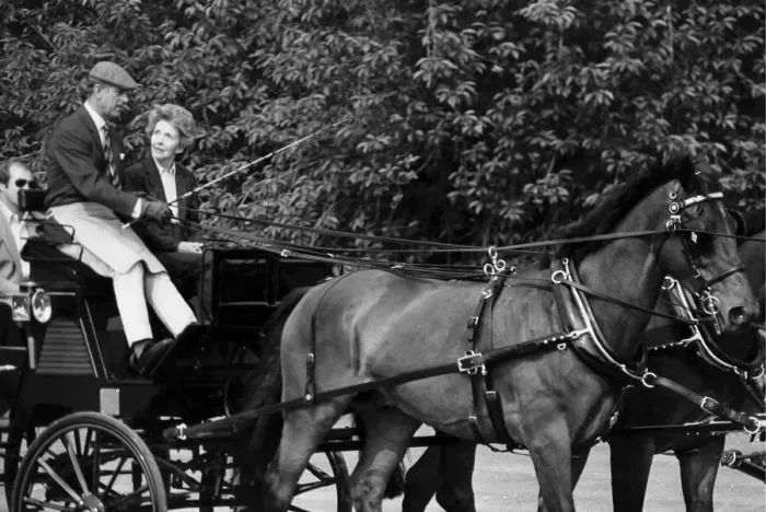 Framed Print : Prince Philip driving carriage with Nancy Reagan beside him - June 1982 Framed Print : Prince Philip driving carriage with Nancy Reagan beside him - June 1982