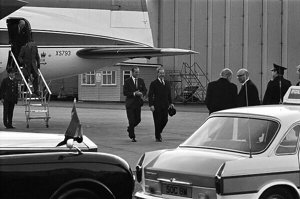 Prince Philip, Duke of Edinburgh arrives at Birmingham Airport to visit the scenes