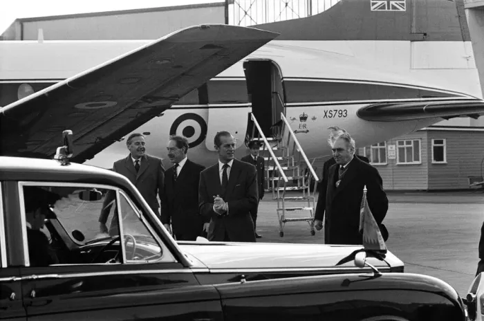 Framed Print : Prince Philip, Duke of Edinburgh arrives at Birmingham Airport to visit the scenes Framed Print : Prince Philip, Duke of Edinburgh arrives at Birmingham Airport to visit the scenes