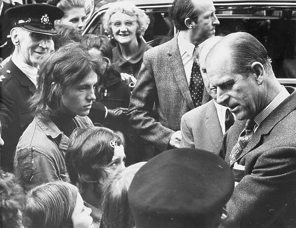 Prince Philip, Duke of Edinburgh, chats to youngsters during a visit to Sunderland