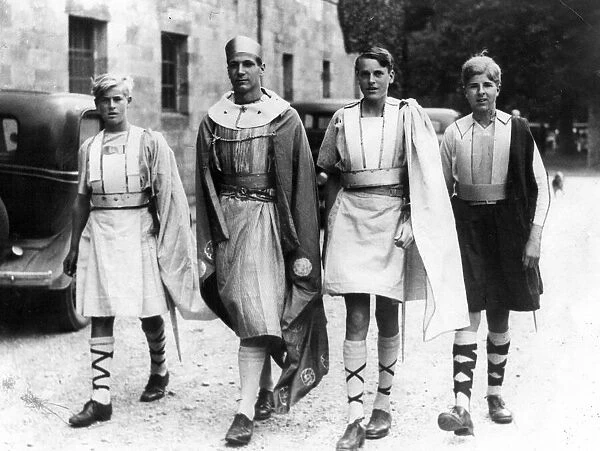 Prince Philip, Duke of Edinburgh, far left, dressed for his part in the school play '