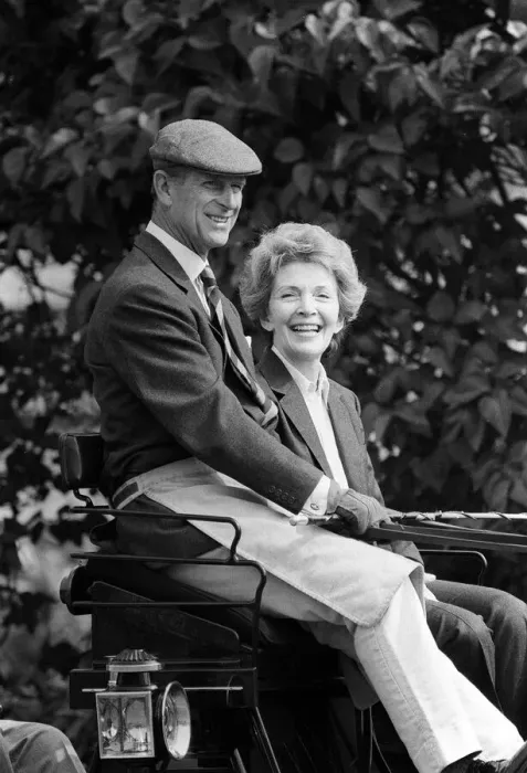 Framed Print : Prince Philip the Duke of Edinburgh with First Lady Nancy Reagan in his carriage during
