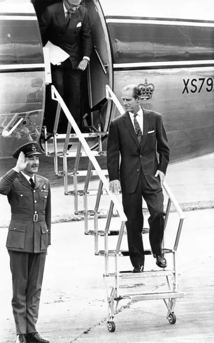 Framed Print : Prince Philip, Duke of Edinburgh, lands at Usworth Airport. 11th May 1972 Framed Print : Prince Philip, Duke of Edinburgh, lands at Usworth Airport. 11th May 1972
