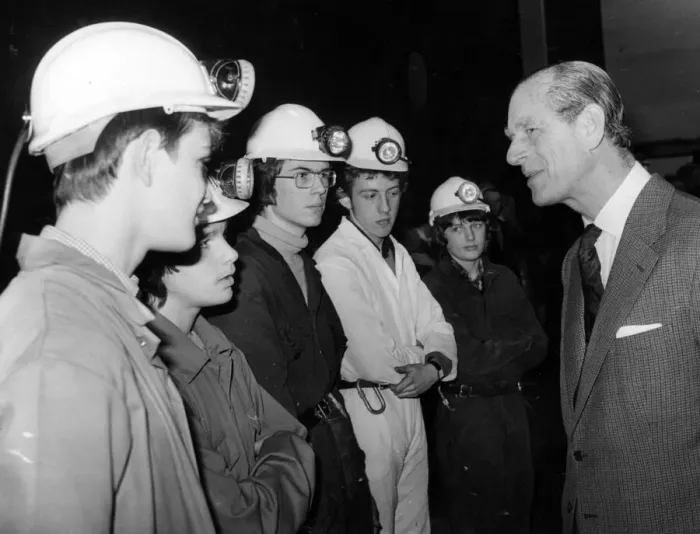 Framed Print : Prince Philip, Duke of Edinburgh meets members of the PWLL Potholing Club Framed Print : Prince Philip, Duke of Edinburgh meets members of the PWLL Potholing Club