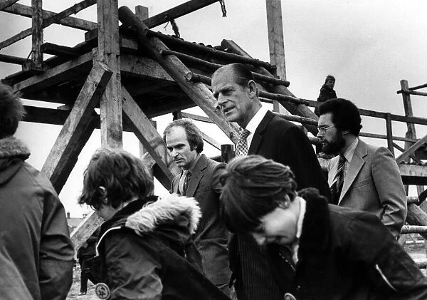 Prince Philip, Duke of Edinburgh meets the youngsters at Leasowe Adventure Playground