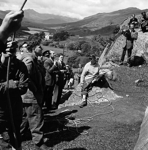 Prince Philip, Duke of Edinburgh, in North Wales. The Duke watches with interest