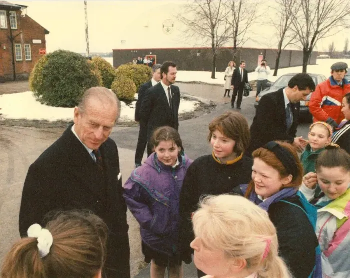 Framed Print : Prince Philip, Duke of Edinburgh, opens the gymnastic centre at Benfield School Framed Print : Prince Philip, Duke of Edinburgh, opens the gymnastic centre at Benfield School