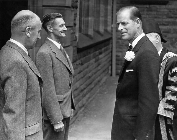 Prince Philip, the Duke of Edinburgh pictured chatting to Mr R Hogg